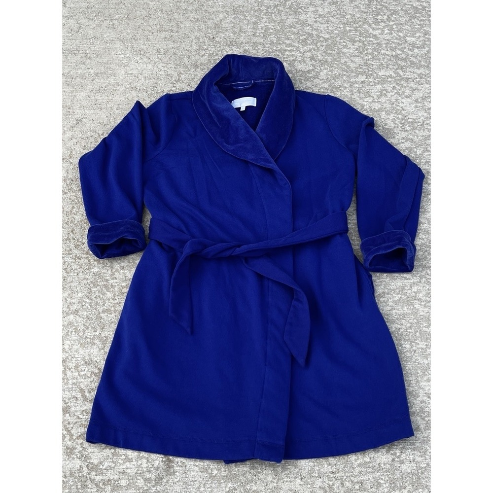 Victoria's Secret Short Cozy Robe Cobalt Blue L Belted House Coat Wrap Velour